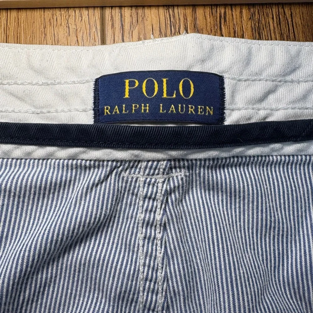 Polo Ralph Lauren pinstripe cargo shorts mens 46B white blue baggy preppy cotton